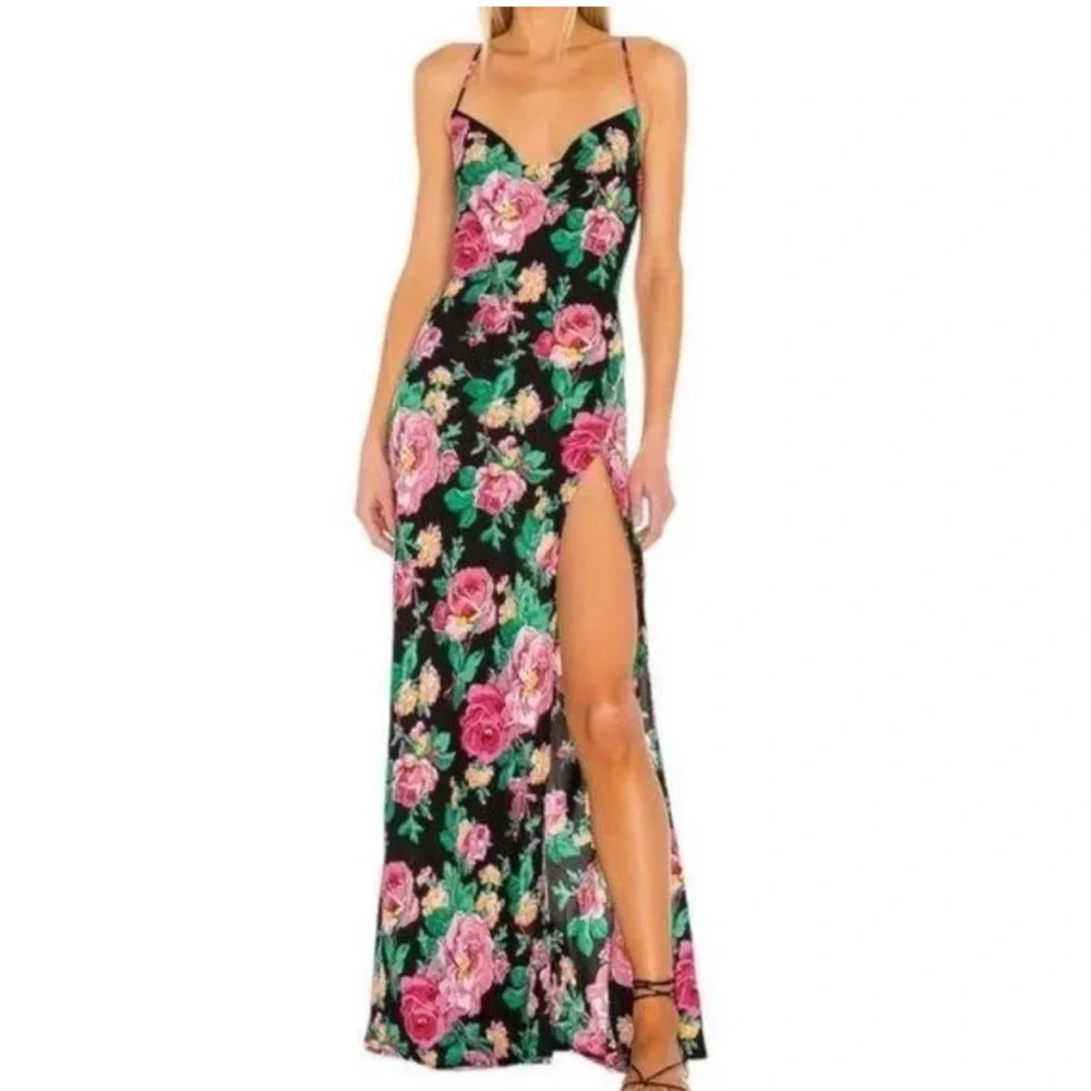 NWT Small For Love & Lemons Becca Floral Side Slit Open Back Maxi Dress - - Picture 2 of 7